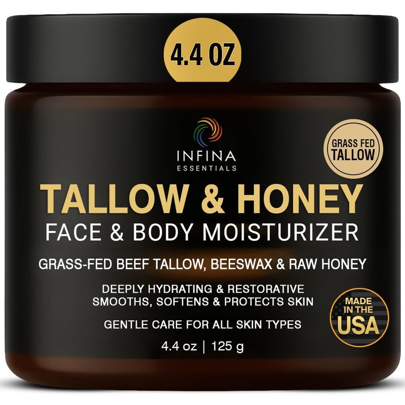 INFINA ESSENTIALS Beef Tallow for Skin with Honey  Grass Fed Beef Tallow for Face Wrinkles  Hydrating Cream Face and Body Moisturizer with Raw Honey and Olive Oil for Dry Skin Hands Feet  44 oz